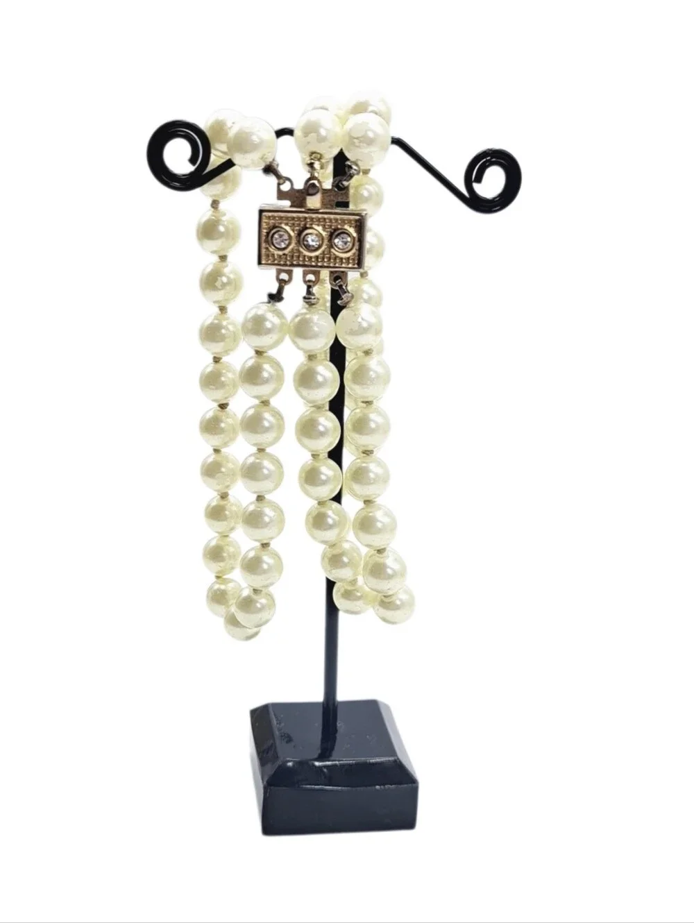 Faux Pearl Triple-Strand Bracelet with Rhinestone Box Clasp